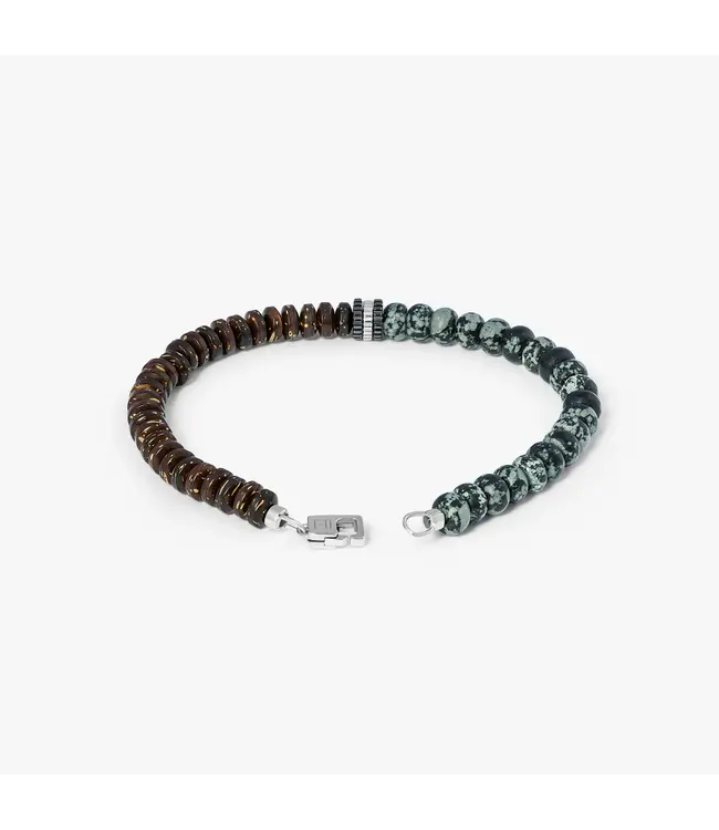 TATEOSSIAN Nepal Gear Trio Bracelet en perles avec obsidienne flocon de neige et bois de cocotier