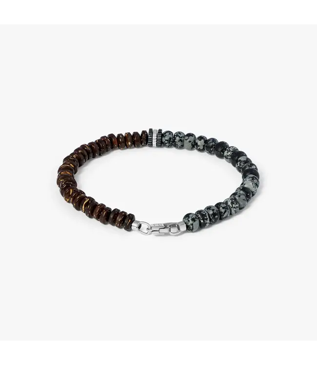 TATEOSSIAN Nepal Gear Trio Beaded Bracelet With Snowflake Obsidian & Coconut Wood