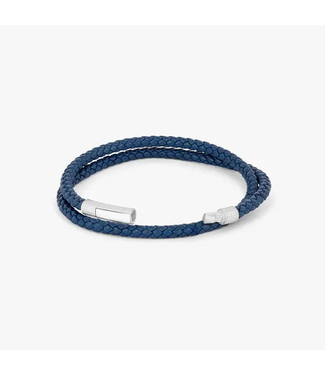 TATEOSSIAN Giza Click Pelle Bracelet en cuir bleu doublement enveloppé en argent rhodié
