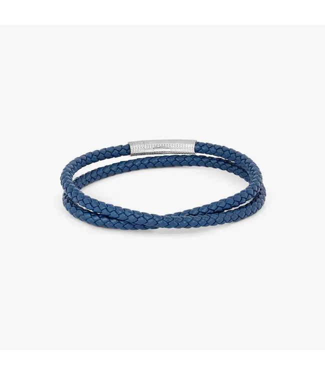 TATEOSSIAN Giza Click Pelle Double Wrap Blue Leather Bracelet in Rhodium Silver