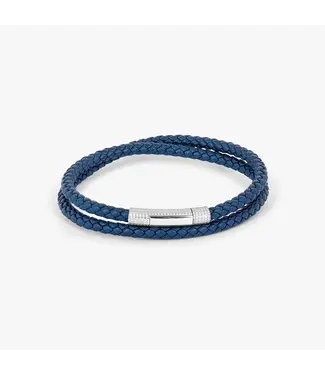 TATEOSSIAN Giza Click Pelle Double Wrap Blue Leather Bracelet in Rhodium Silver