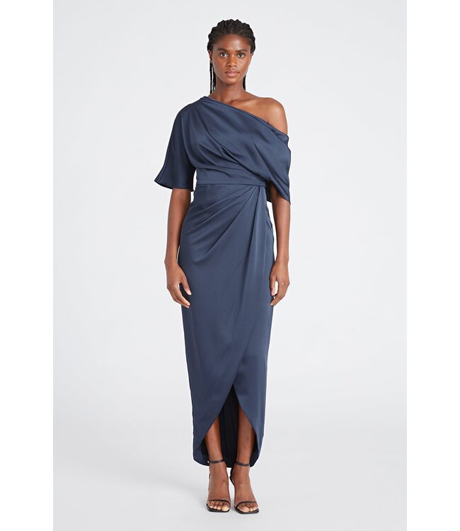 Theia Rayna One Shoulder Draped Gown