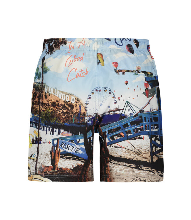 A Fish Named Fred Swim Shorts with Beach Print
