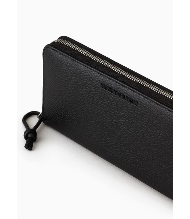 EMPORIO ARMANI Tumbled Leather Wallet with Wrap-Around Zip