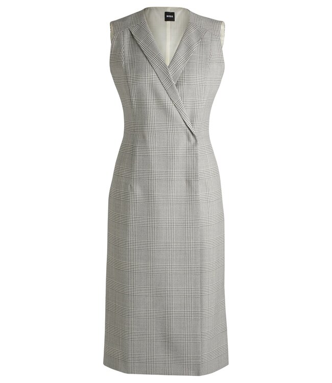 BOSS Robe en crêpe de laine vierge à carreaux
