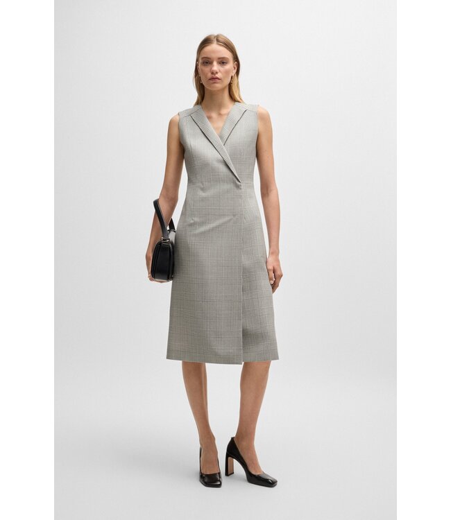 BOSS Wrap-front dress in checked virgin-wool crepe