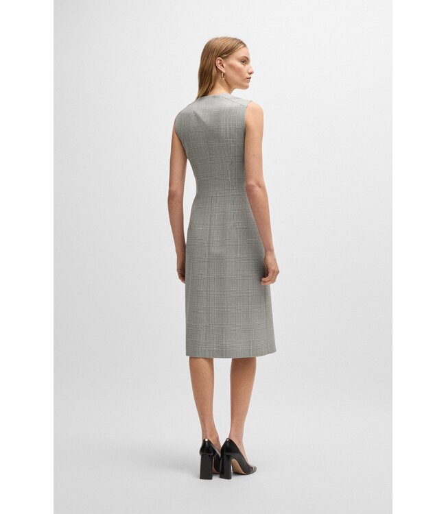BOSS Robe en crêpe de laine vierge à carreaux