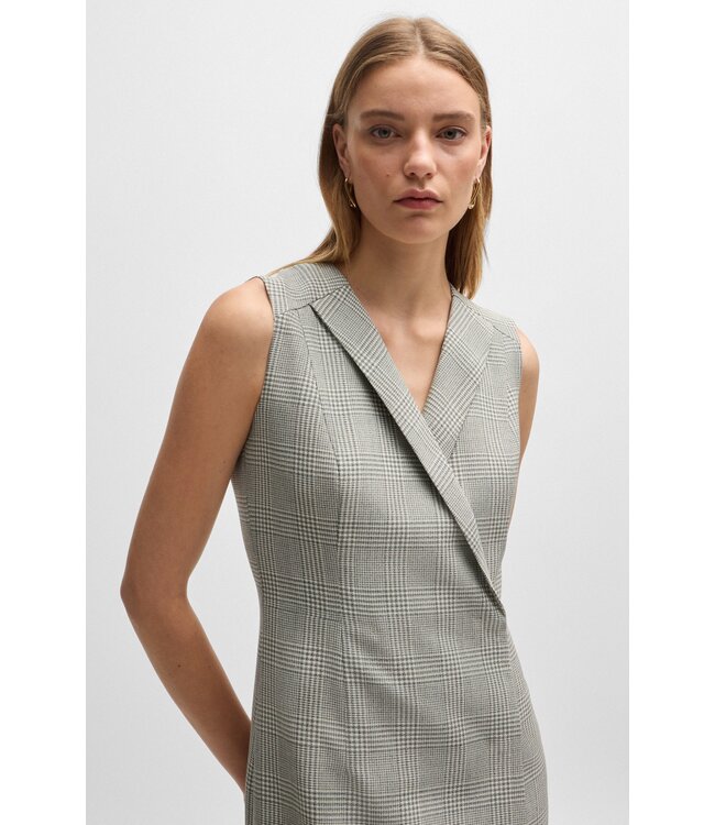 BOSS Wrap-front dress in checked virgin-wool crepe