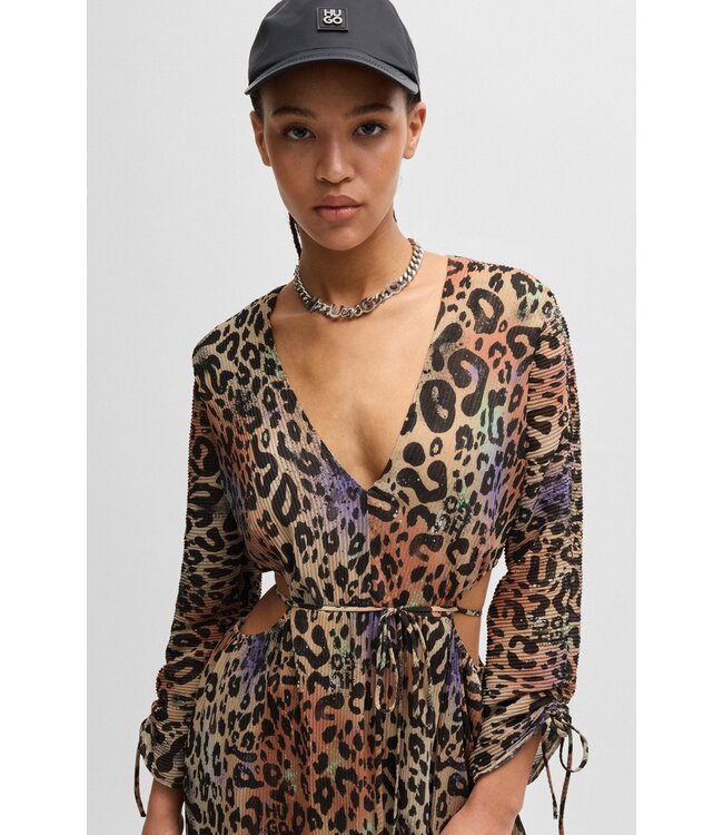 BOSS Robe plissée à imprimé animalier avec détails découpés