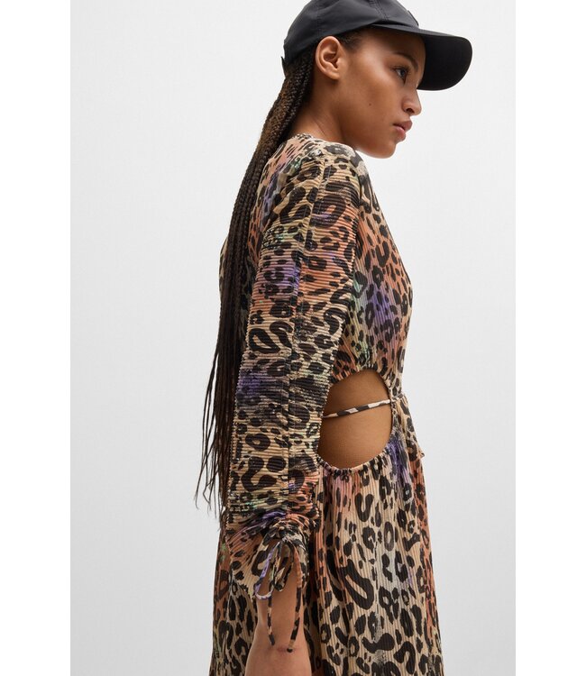 BOSS Animal-print plissé dress with cut-out details