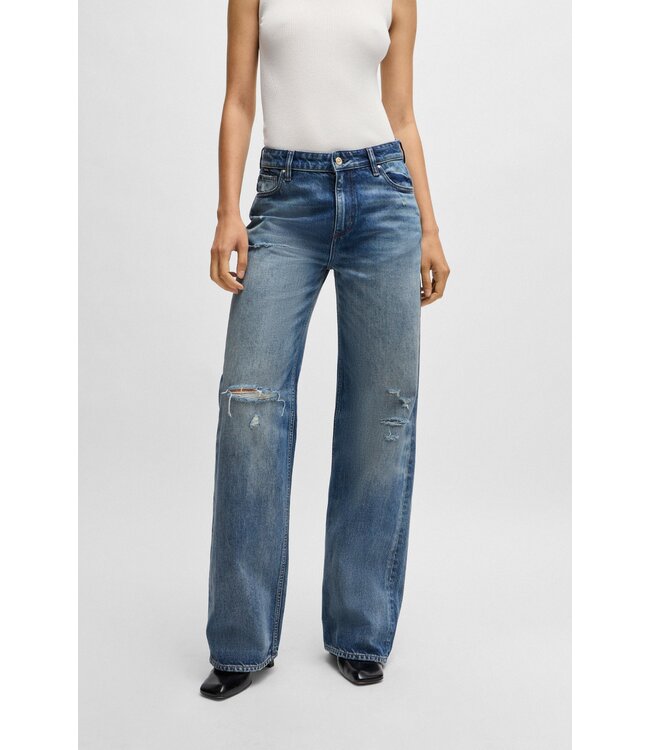 BOSS Wide-leg jeans in blue rigid denim