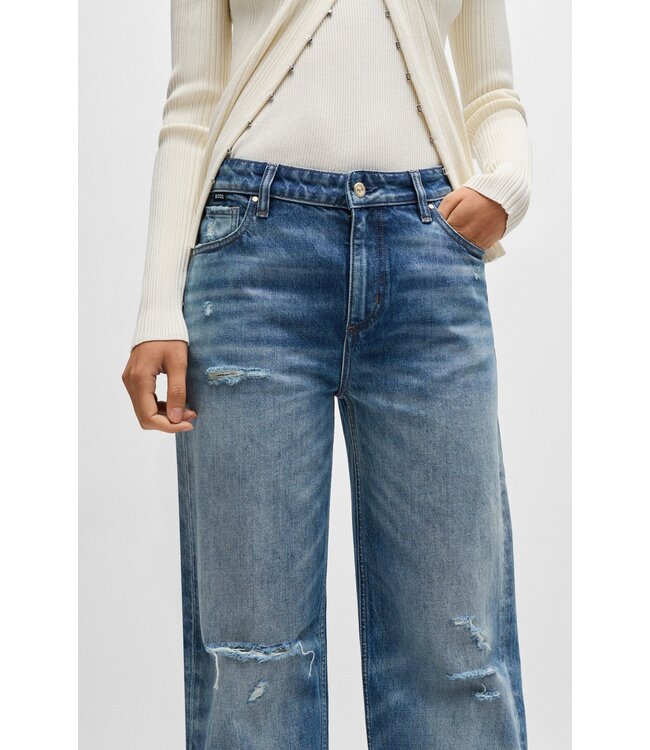 BOSS Jean à jambe large en denim rigide bleu