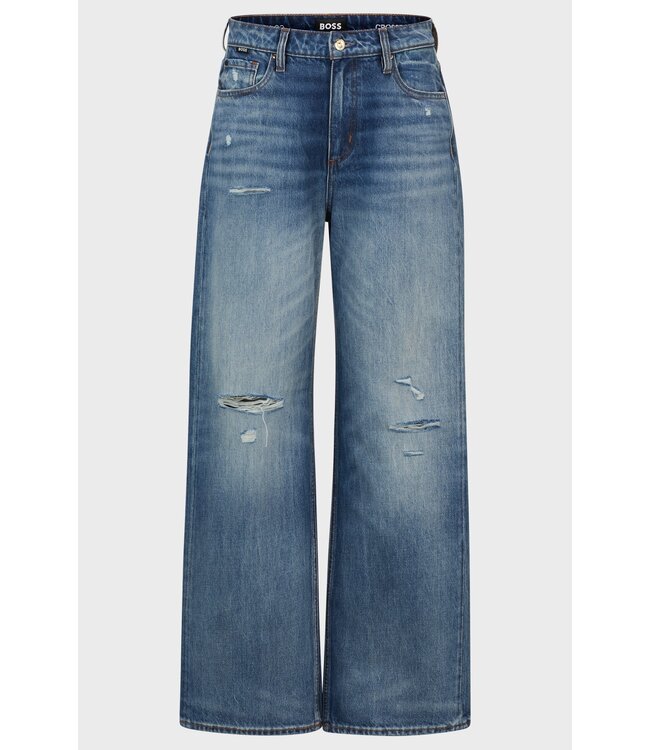 BOSS Jean à jambe large en denim rigide bleu