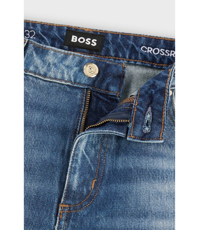 BOSS Jean à jambe large en denim rigide bleu