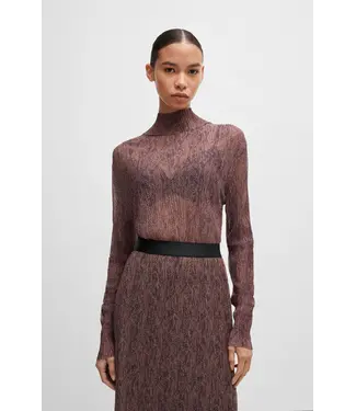 BOSS High-neck top in plissé tulle