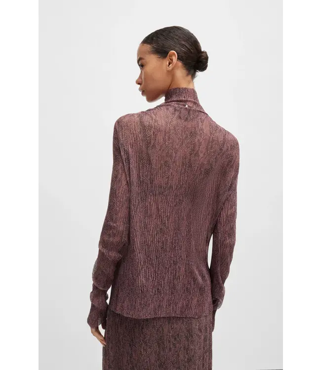 BOSS High-neck top in plissé tulle