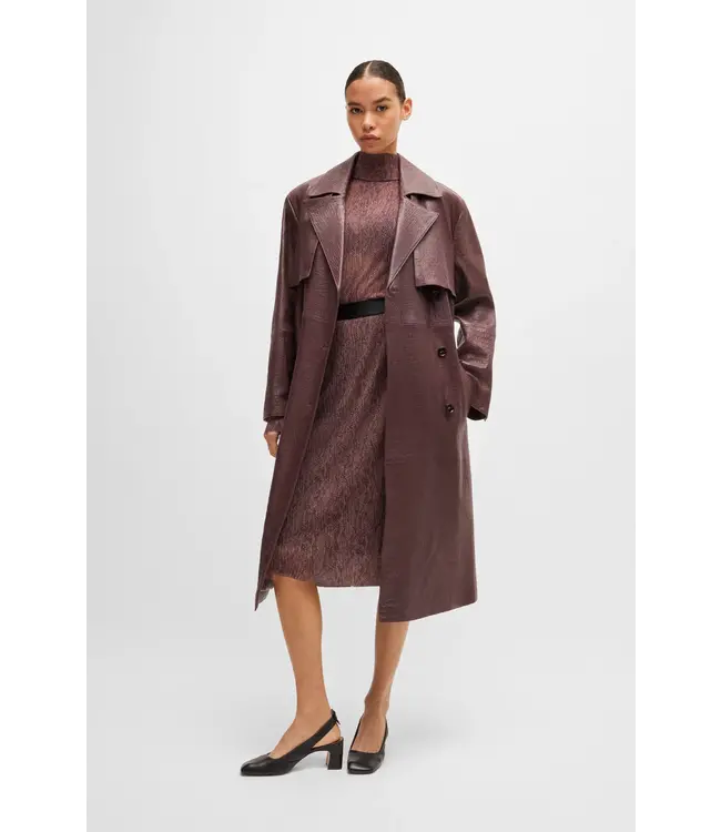 BOSS High-neck top in plissé tulle