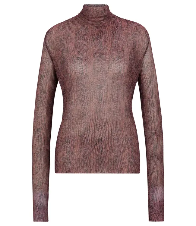 BOSS High-neck top in plissé tulle