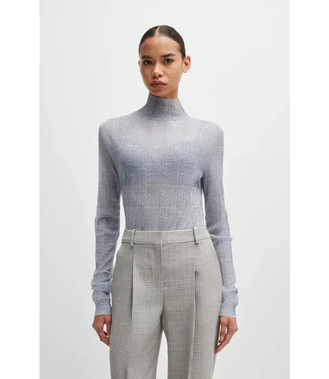 BOSS High-neck top in plissé tulle