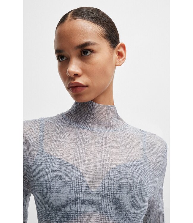 BOSS High-neck top in plissé tulle