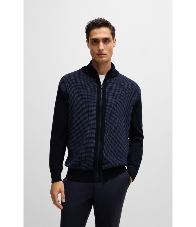 BOSS Zip-up cardigan in wool with mixed structures