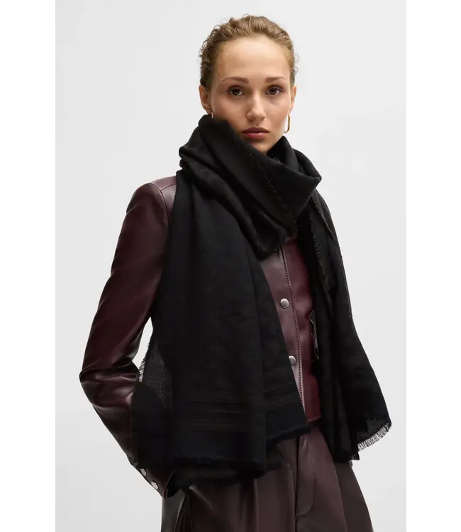 BOSS Wool-blend scarf with monogram jacquard