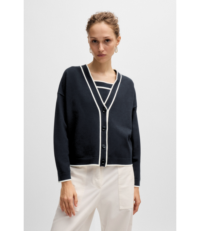 BOSS V-neck cardigan in stretch fabric with buttons