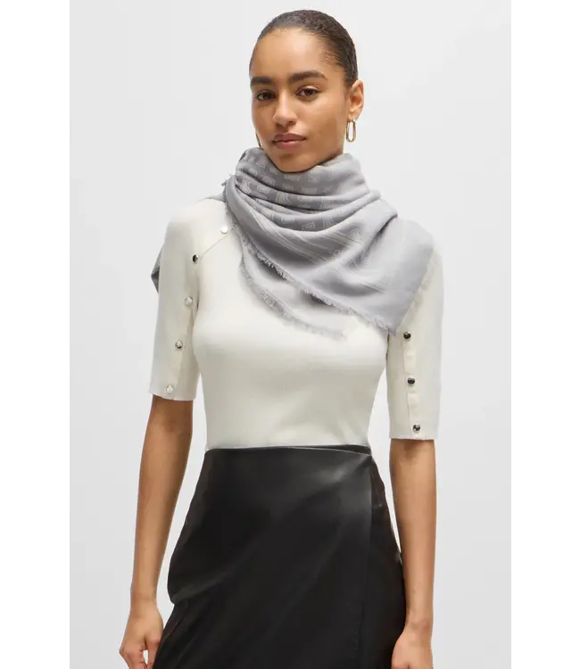 BOSS Wool-blend scarf with monogram jacquard