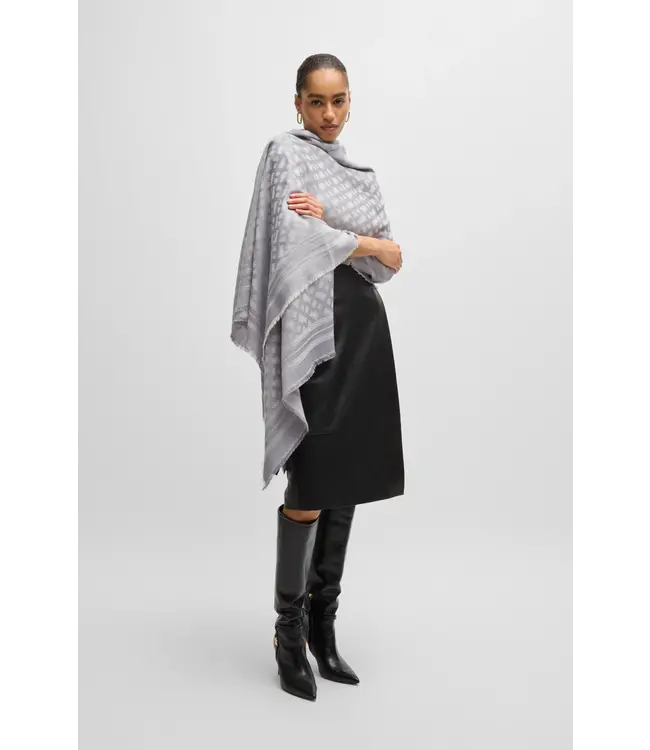 BOSS Wool-blend scarf with monogram jacquard