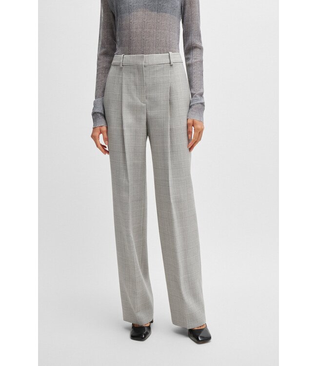 BOSS Straight-fit trousers in Glen-check virgin wool