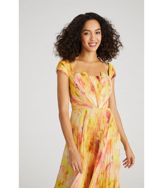 Theia Rian Twist Drape Pleated Gown