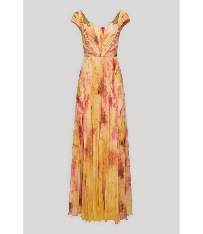 Theia Rian Twist Drape Pleated Gown