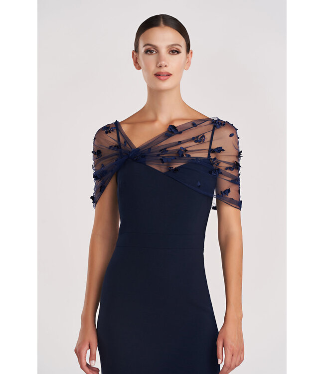 Theia Gia Beaded Shawl Dress