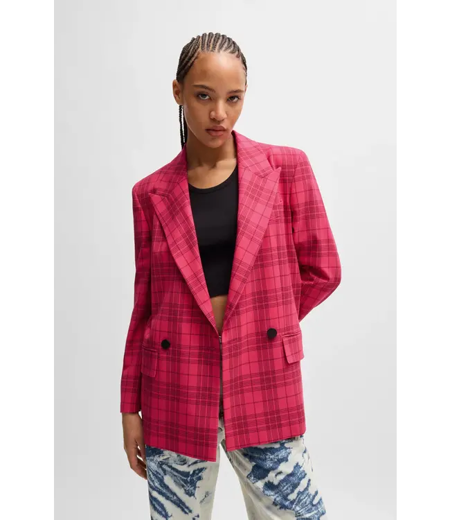 BOSS Slim-fit jacket in checked stretch material