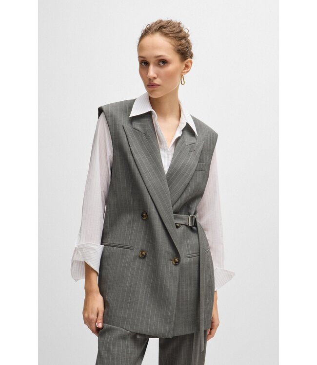 BOSS Longline double-breasted waistcoat in striped wool