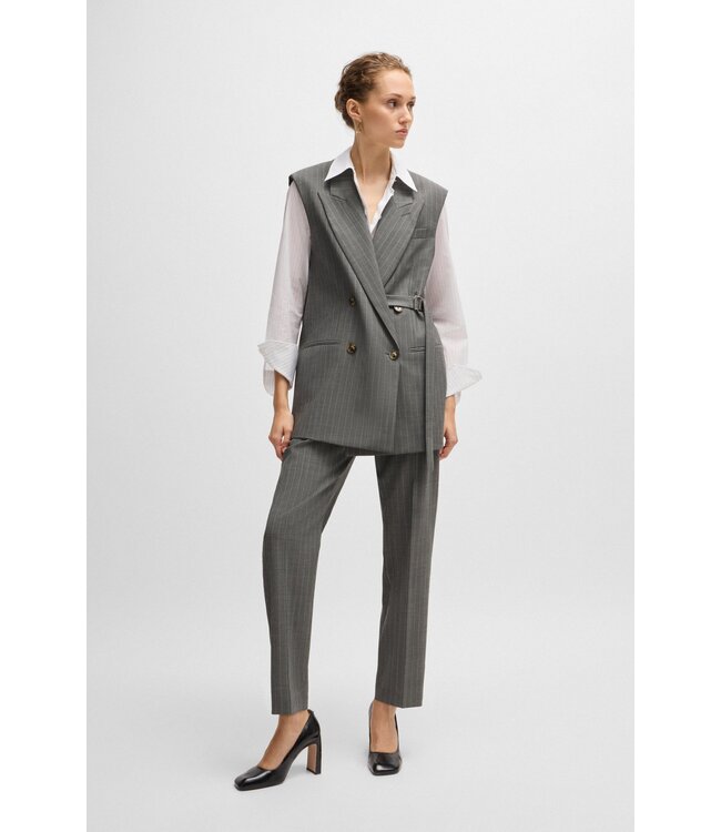 BOSS Longline double-breasted waistcoat in striped wool