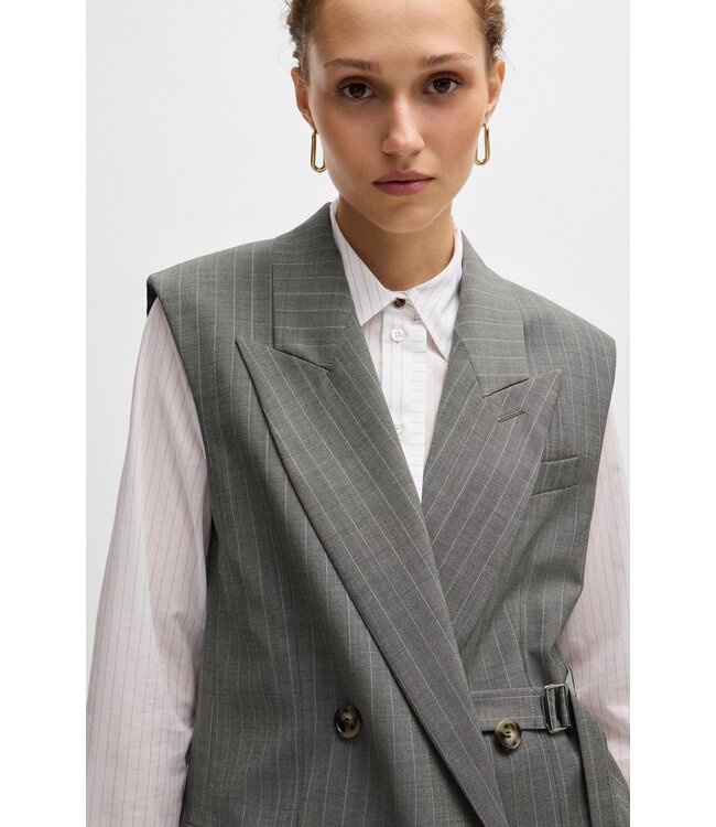 BOSS Gilet long à double boutonnage en laine rayée