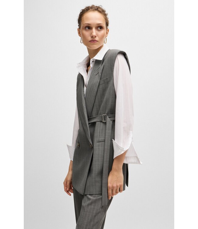 BOSS Longline double-breasted waistcoat in striped wool