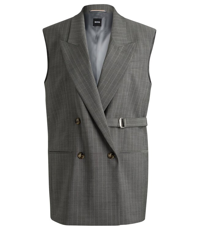 BOSS Longline double-breasted waistcoat in striped wool