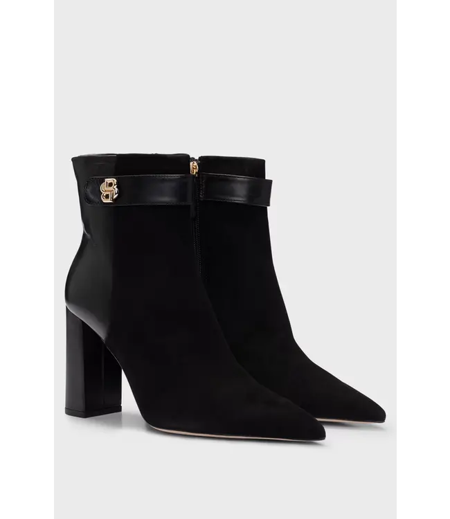 BOSS Block-heel ankle boots in suede and leather