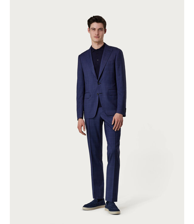 CANALI Blue overcheck suit in wool