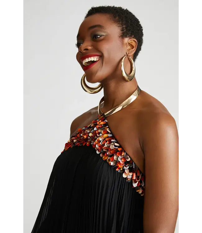 Halston Pythia Gown In Pleated Chiffon