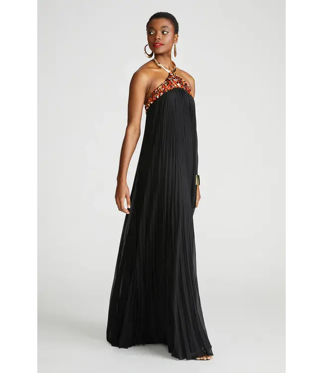 Halston Pythia Gown In Pleated Chiffon