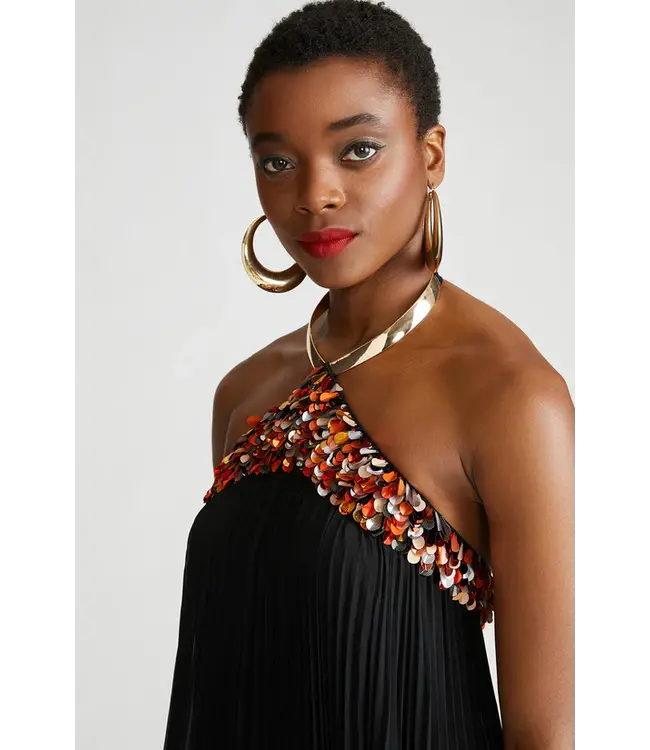 Halston Pythia Gown In Pleated Chiffon