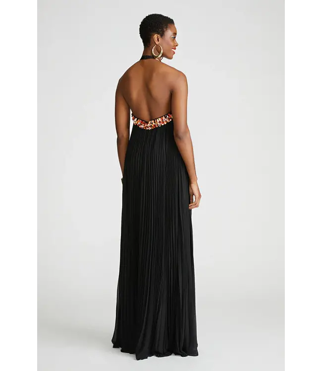 Halston Pythia Gown In Pleated Chiffon