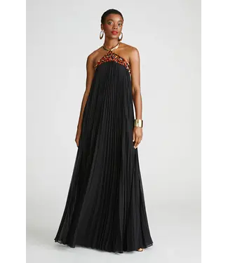 Halston Pythia Gown In Pleated Chiffon