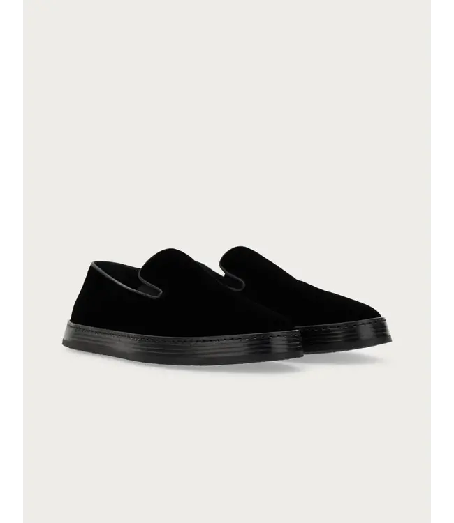 CANALI Velvet Slip-Ons with Black Leather Piping