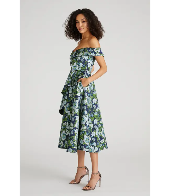 Theia Robe Tatum midi avec péplum