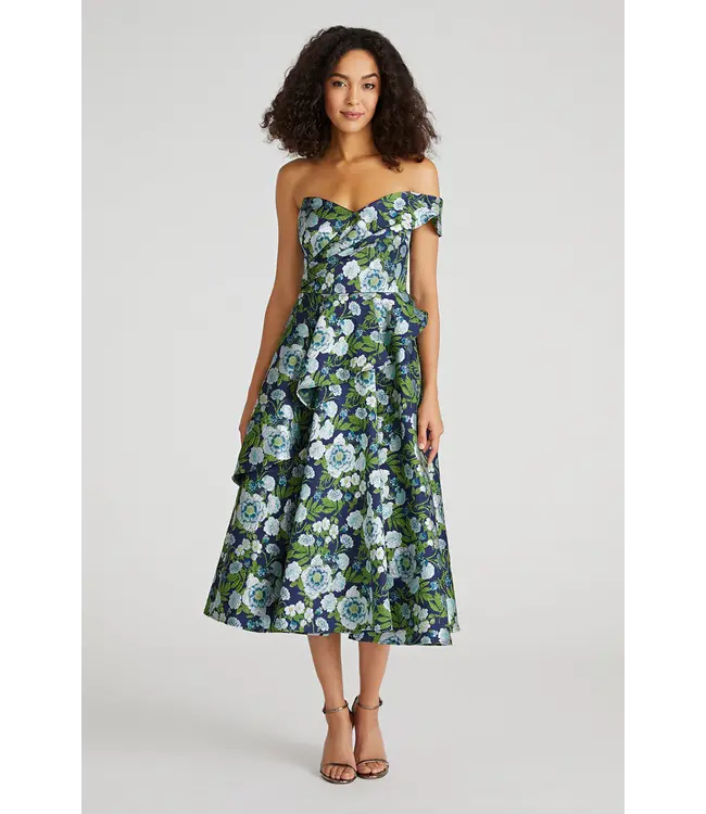 Theia Tatum Peplum Midi Dress