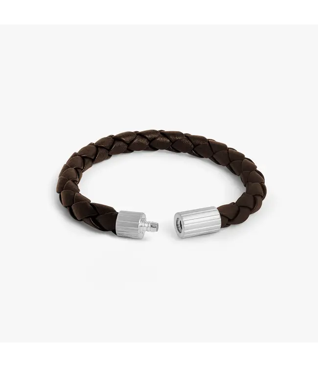 TATEOSSIAN Bracelet en cuir brun Maxi Pop Pelle en argent rhodié